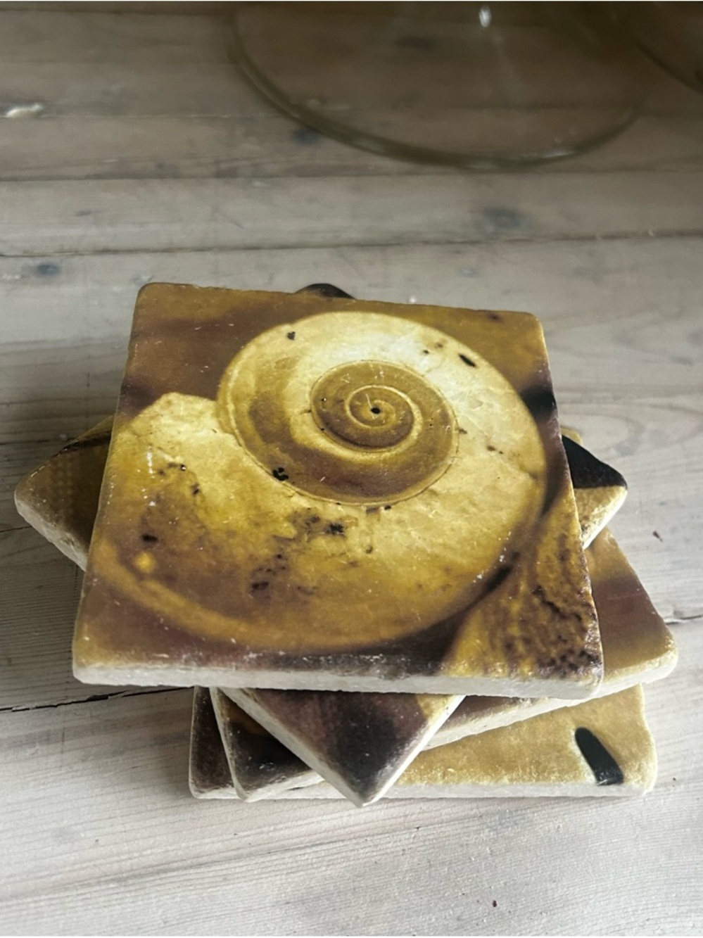 Screen craft shells motive printed 4” tiles coasters, set of 4.